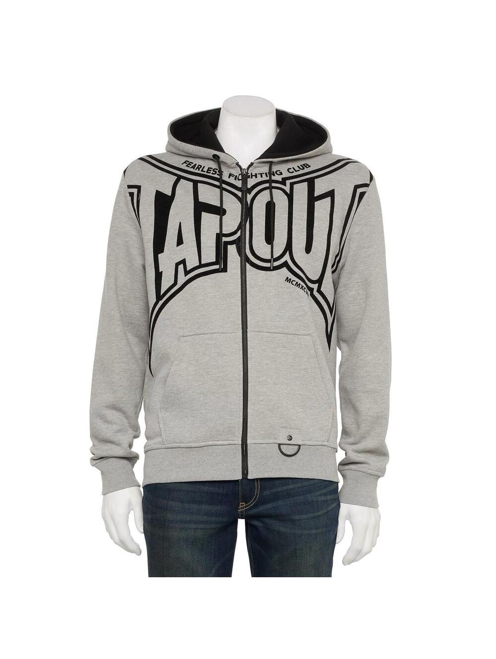 Tapout Flocked Batwing Y2K Style Gray Graphic Hoodie Sweatshirt Full Zip Mens L